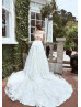 White Lace Tulle Pearls Embellished Floral Wedding Dress